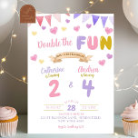 Sweet Heart Double The Fun Girl Joint Birthday Invitation<br><div class="desc">Double Celebration Girl Birthday Party Invitation,  Balloon Kids Birthday Invitation,  Colorfull Balloon Kids Birthday Party,  Double the Fun Kids Birthday,  Joint Sibling Birthday Invitation</div>