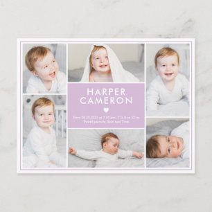 Sweet Heart Editable Colour Birth Announcement Pos Postcard