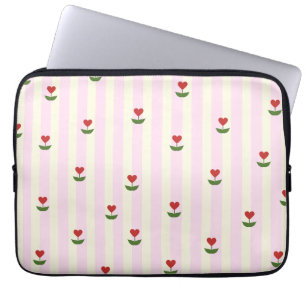 Sweet Heart Flower Pattern – Soft Pink Striped  Laptop Sleeve