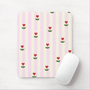 Sweet Heart Flower Pattern – Soft Pink Striped Mouse Mat