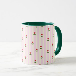 Sweet Heart Flower Pattern – Soft Pink Striped  Mug