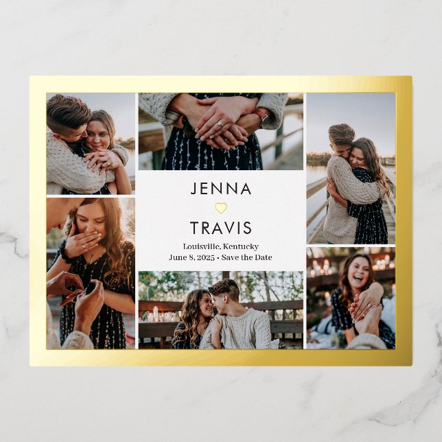 Sweet Heart FOIL Collage Save The Date Postcard (Front)