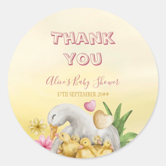 Sweet Heart Greenery Yellow Mummy & Baby Shower Classic Round Sticker (Front)