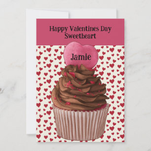 Sweet Heart Happy Valentines Day Custom Cupcake No Holiday Card
