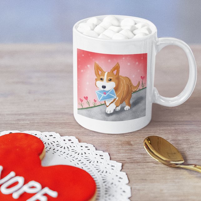 Sweet Heart Letter Delivered By Corgi  Coffee Mug (Creator Uploaded)