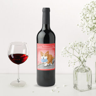 Sweet Heart Letter Delivered By Corgi Wine Label