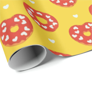 Sweet Heart Love Cake Doughnut Party Wrapping Paper