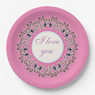 Sweet Heart Love Floral Design Paper Plates