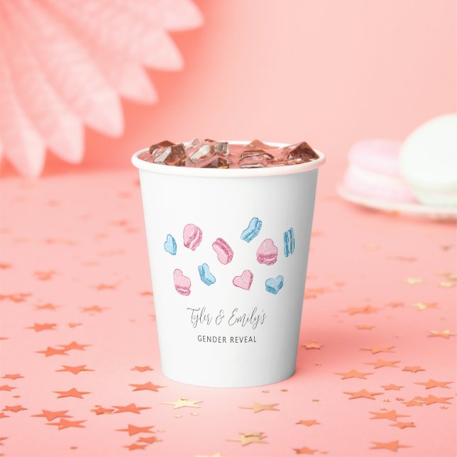 Sweet Heart Macarons Gender Reveal Party Paper Cups (Insitu)