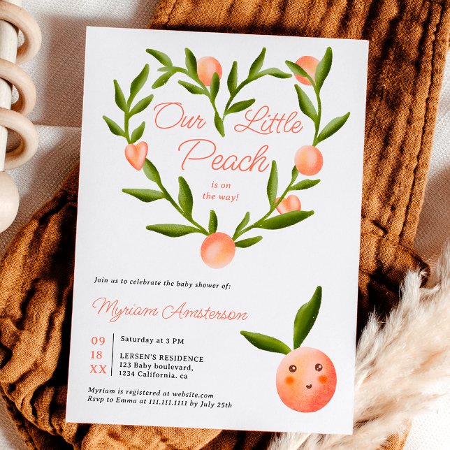 Sweet heart modern cute little peach baby shower invitation (Sweet heart modern cute little peach baby shower invitation)