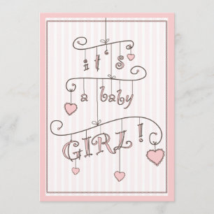 Sweet Heart Pink Baby Girl Mobile Baby Shower Invitation