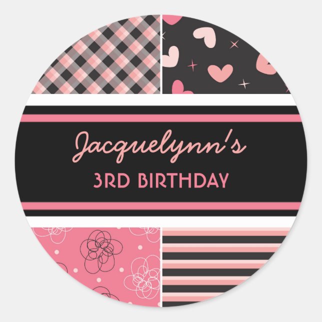 Sweet Heart Pink Black Girl Birthday Party Sticker (Front)
