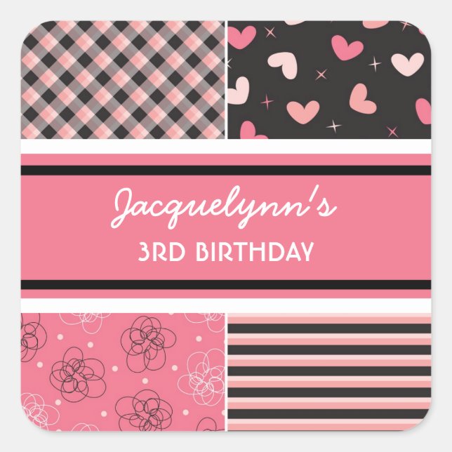 Sweet Heart Pink Black Girl Birthday Party Sticker (Front)