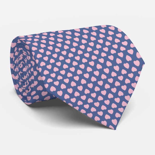 Sweet Heart Pink on Navy Blue Ground Tie (Rolled)