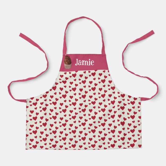 Sweet Heart Red Pink Happy Custom Cupcake Kids Apron (Front)