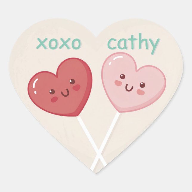 Sweet Heart Shaped Lollies Classroom Valentine Heart Sticker (Front)