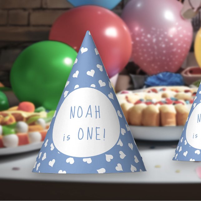 Sweet Hearts Any Age Blue Birthday Party Hat (Party Hats - from my Car and Balloons Valentine Birthday Collection)