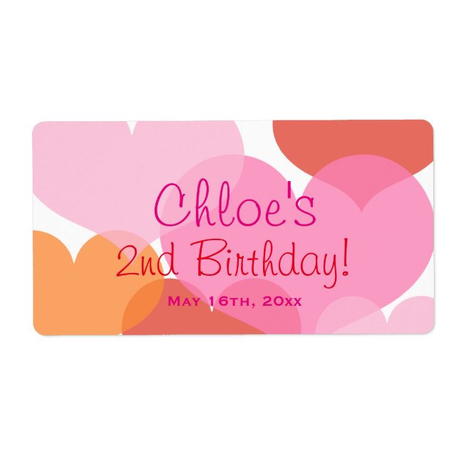 Sweet Hearts Birthday Water Bottle Labels (Front)