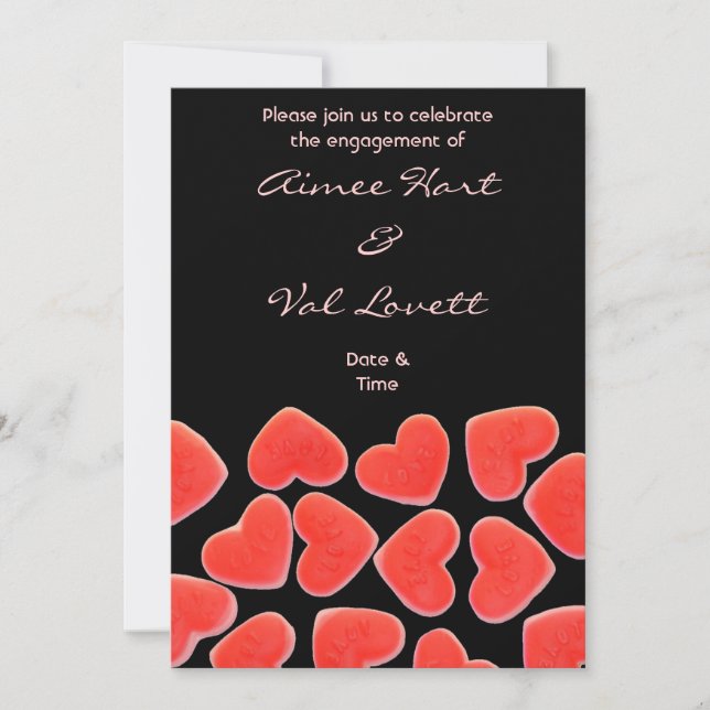 Sweet Hearts Black 'engagement party' invitation (Front)