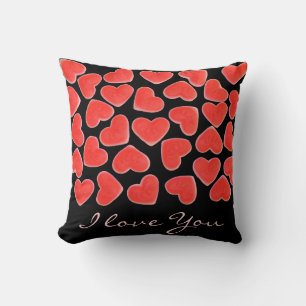 Sweet Hearts Black 'I love You' script square Cushion