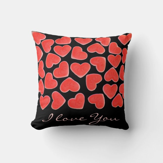 Sweet Hearts Black 'I love You' script square Cushion (Front)