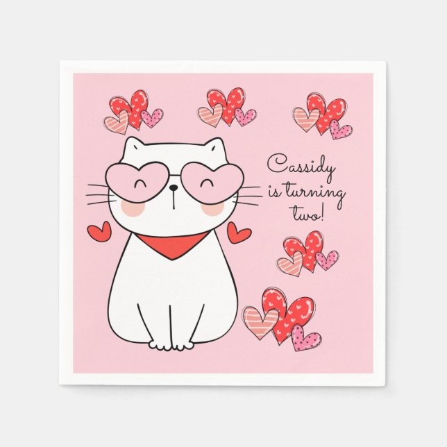 Sweet Hearts Kitten, Are You Kitten Me Birthday  Napkin (Front)