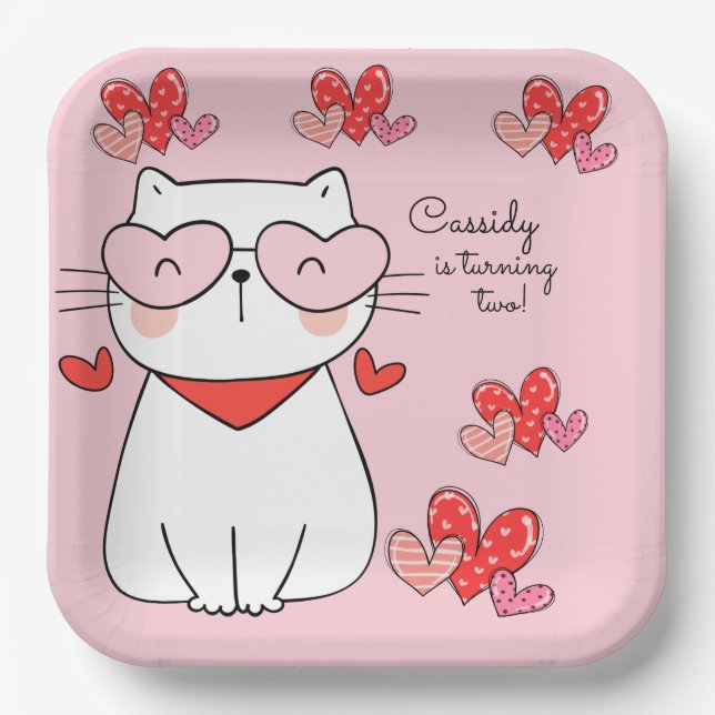 Sweet Hearts Kitten, Are You Kitten Me Birthday  Paper Plate (Front)