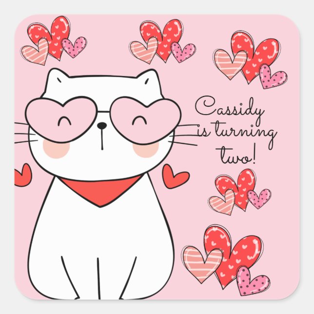 Sweet Hearts Kitten, Are You Kitten Me Birthday  Square Sticker (Front)
