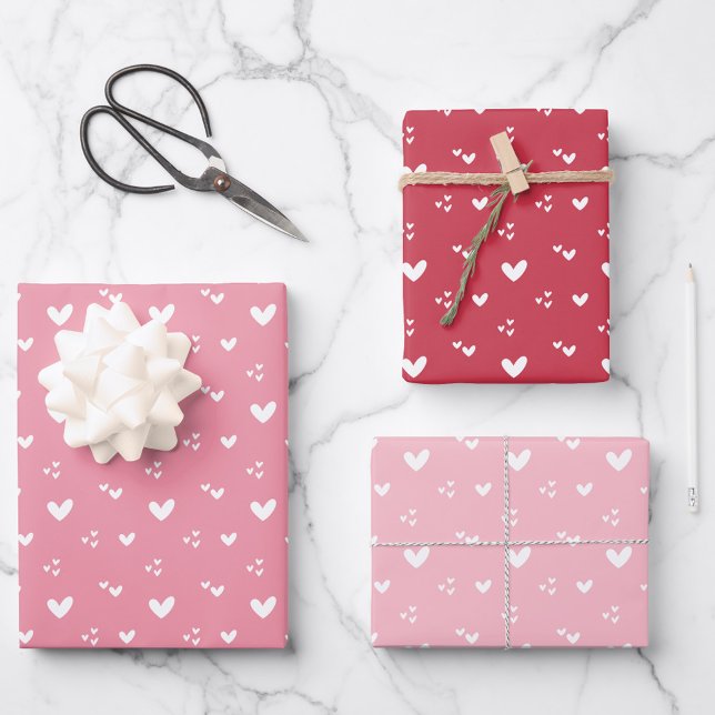 Sweet Hearts Pattern Red and Pink Wrapping Paper Sheet (Creator Uploaded)