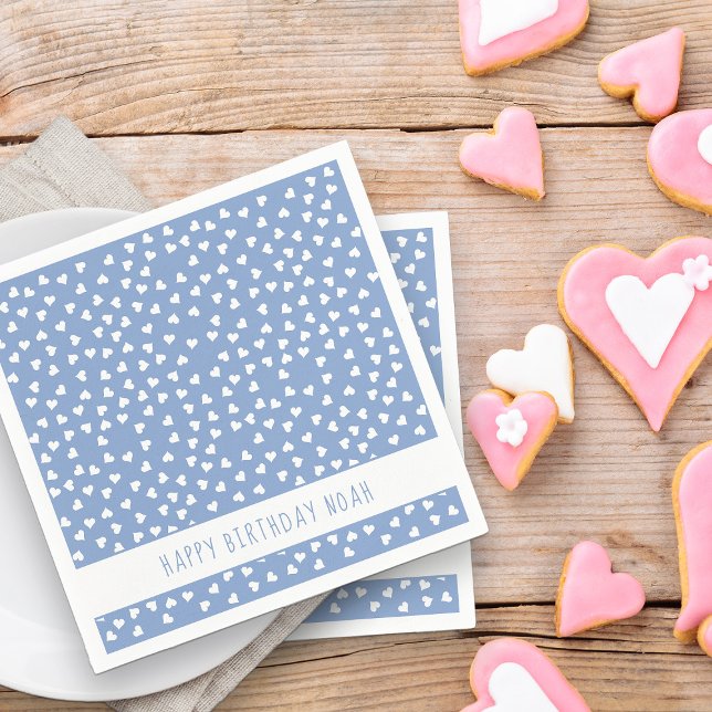Sweet Hearts Personalised Blue Birthday Party Napkin (Party Napkins - from my Car and Balloons Valentine Birthday Collection)
