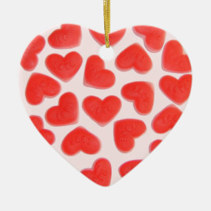 Sweet Hearts Pink 'Name & Date' heart red back Ceramic Tree Decoration