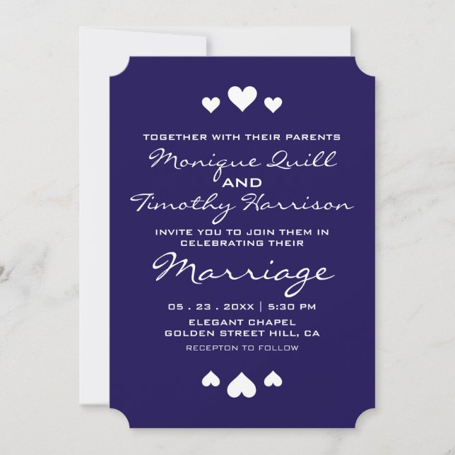 Sweet Hearts Royal Blue Wedding Invitation (Front)