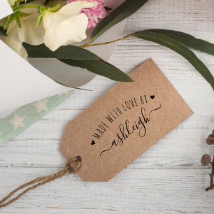 Sweet Hearts & Script Made With Love Custom Name Rubber Stamp