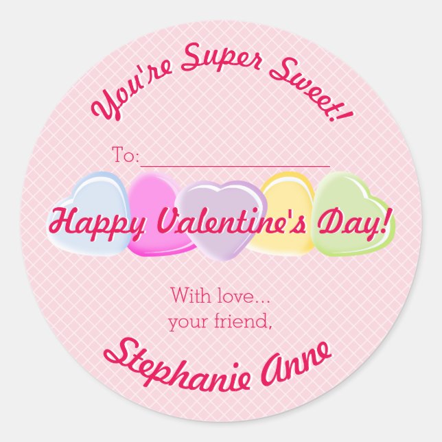 Sweet Hearts Valentines Candy Classic Round Sticker (Front)