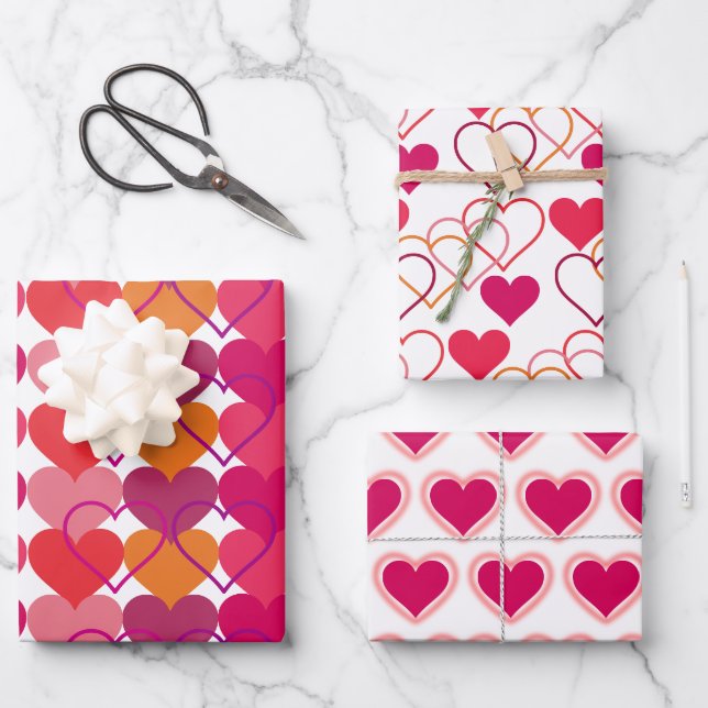 Sweet Hearts Wrapping Paper Flat Sheet Set of 3 (Front)