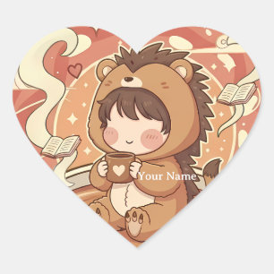 Sweet Hedgehog Love Heart Shaped Sticker