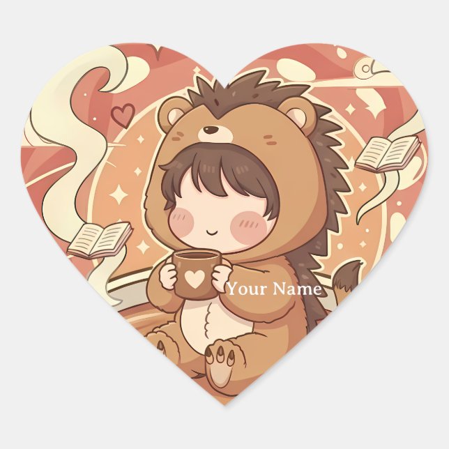  Sweet Hedgehog Love Heart Shaped Sticker (Front)