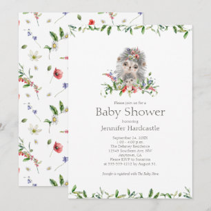 Sweet Hedgehog Watercolor Floral Baby Shower Invitation