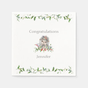 Sweet Hedgehog Watercolor Floral Baby Shower Napkin