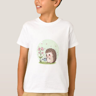 Sweet Hedgehog Watering Flowers Kids T-Shirt