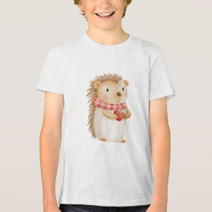 Sweet Hedgehog with Apple Watercolor Illustration Tri-Blend Shirt