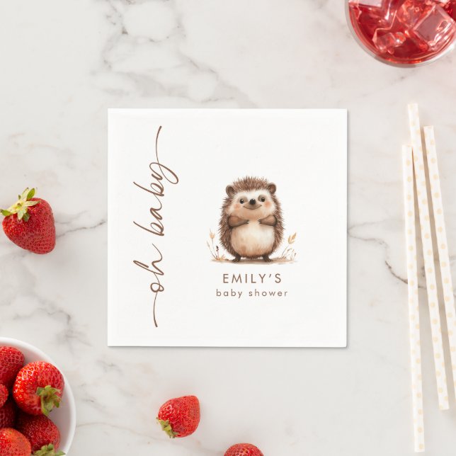 Sweet  Hedgehog Woodland Oh Baby Shower Napkin (Insitu)