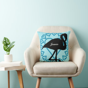 Sweet Heqrt Circle Flamingo Teal Aqua Cushion