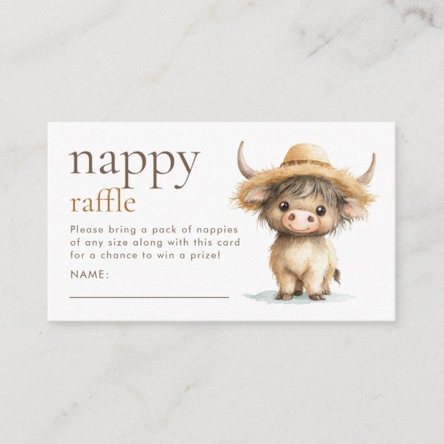Sweet Highland Cow Nappy Raffle Baby Shower  Enclosure Card (Front)