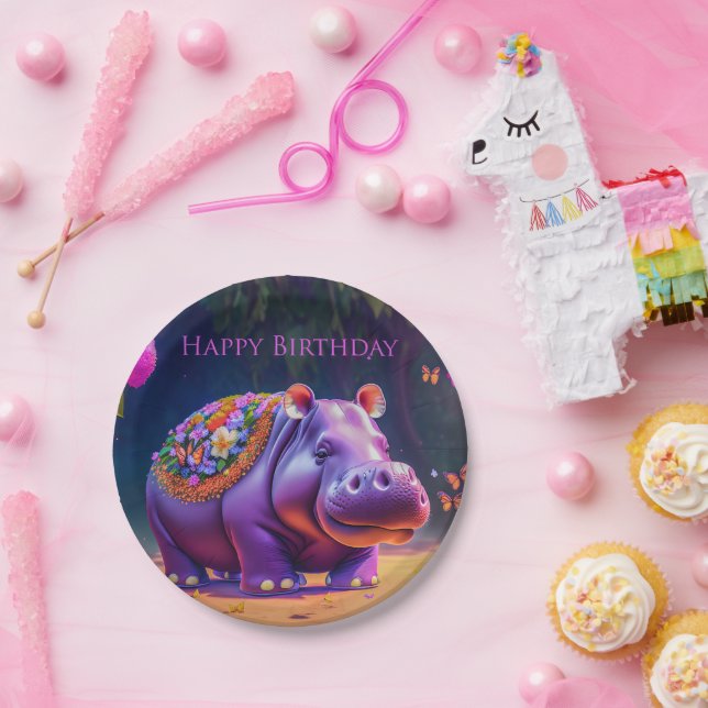 Sweet hippopotamus for a birthday paper plate (Party)