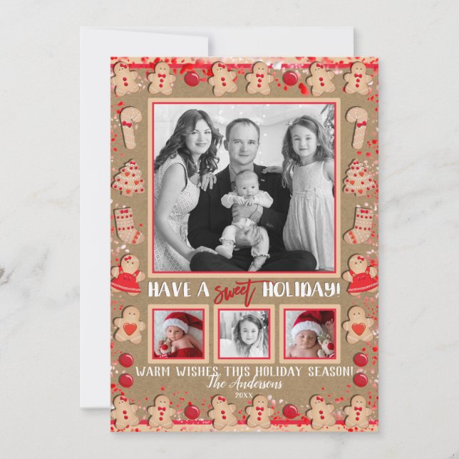 Sweet Holiday Christmas Gingerbread Cookies Photo Card (Front)