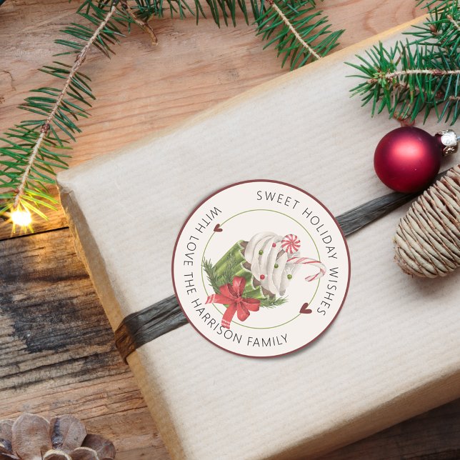 Sweet Holiday Cupcake Personalised Classic Round Sticker (Sweet Holiday Cupcake Personalized Classic Round Sticker)