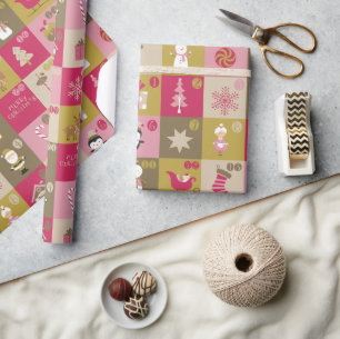 Sweet Holiday Patchwork Christmas Pattern Wrapping Paper