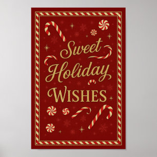 Sweet Holiday Wishes Candy Cane Christmas Poster