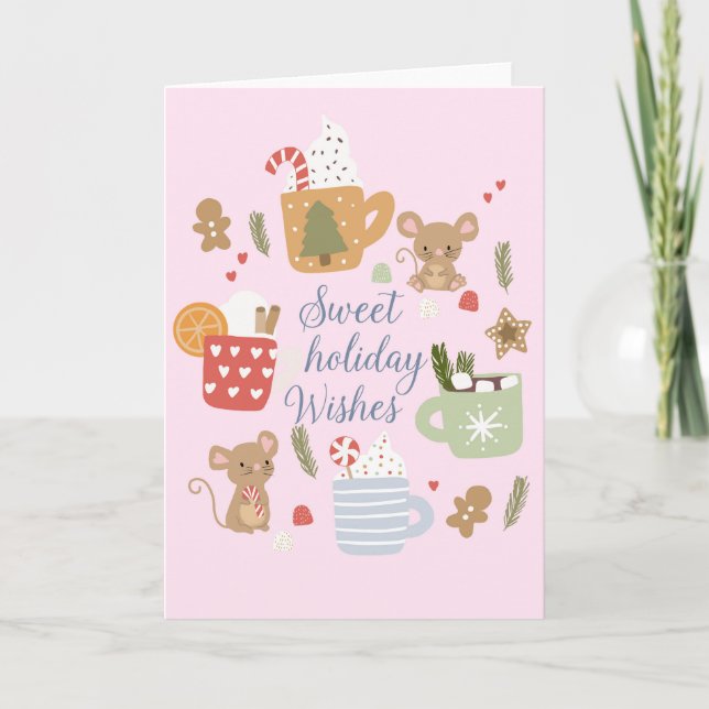 Sweet Holiday Wishes Christmas Cute Mice Kids Card (Front)